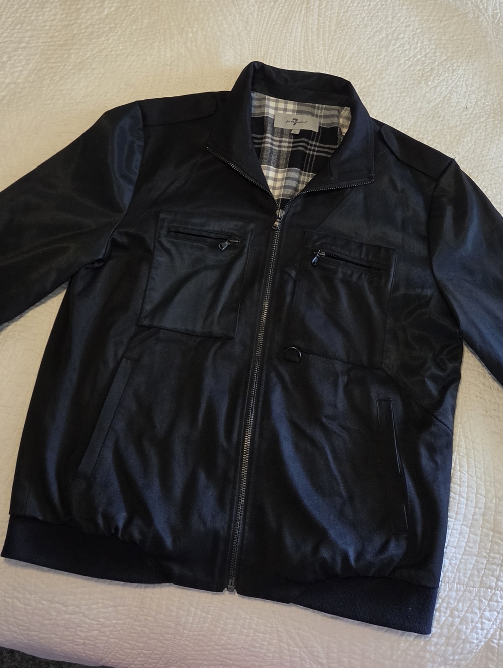 7 For All Mankind Black Bomber Jacket With Paid Lining, Size Large
